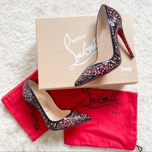 Christian Louboutin So Pretty 120 Pat/Glitter/Suede Gold Fuschia
